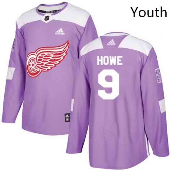 Youth Adidas Detroit Red Wings 9 Gordie Howe Authentic Purple Fights Cancer Practice NHL Jersey